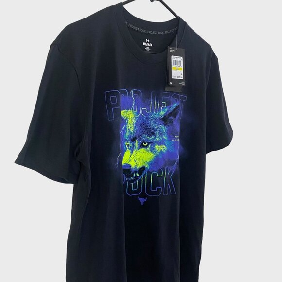 Under Armour Project Rock Wolf Graphic Shirt Black Men's Medium Short-Sleeve New - Picture 4 of 15